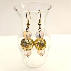 Pink and Gold Beaded Earrings